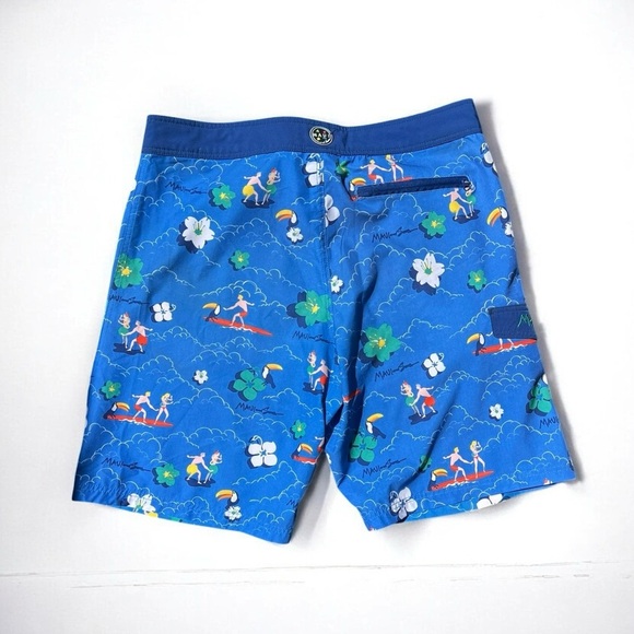 🌻MAUI AND SONS Blue Hawaiian Theme Board Shorts Men's Size 36 - Picture 5 of 9
